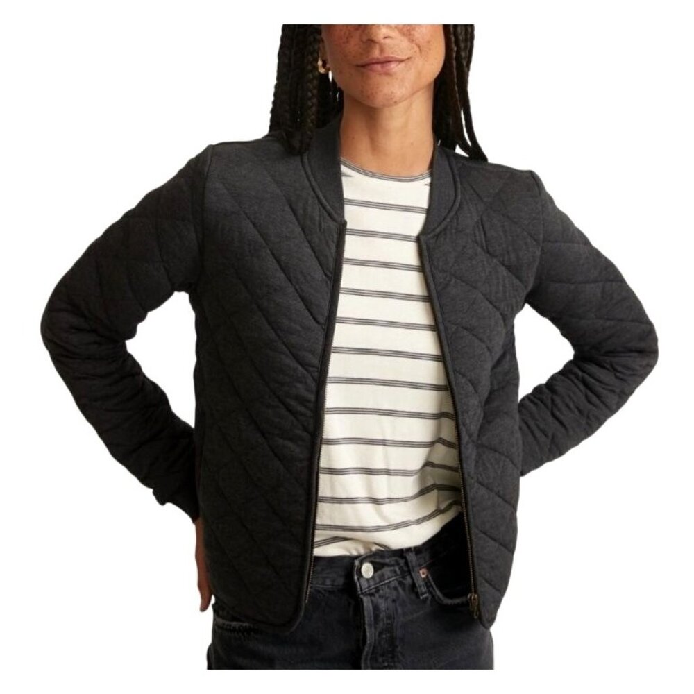 MARINE LAYER Corbet Quilted Bomber Black Cotton Rayon Lightweight Jacket